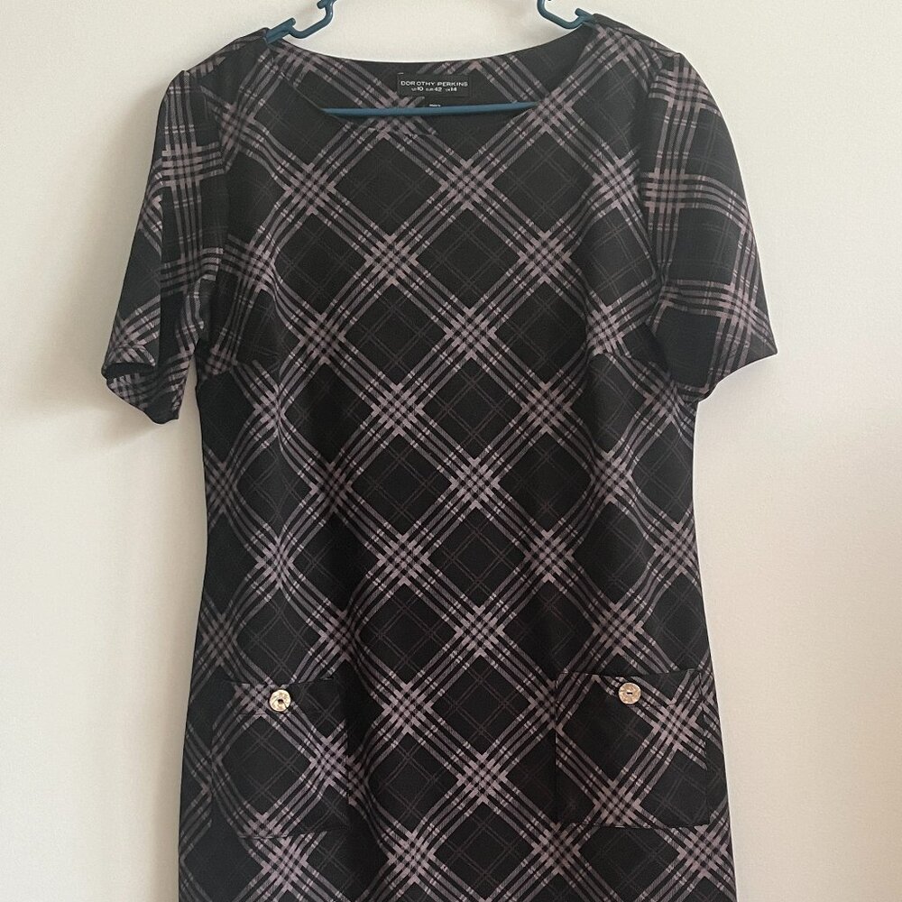 Dorothy Perkins Black and Pink Tartan Tunic Dress with  pockets in US10/UK14